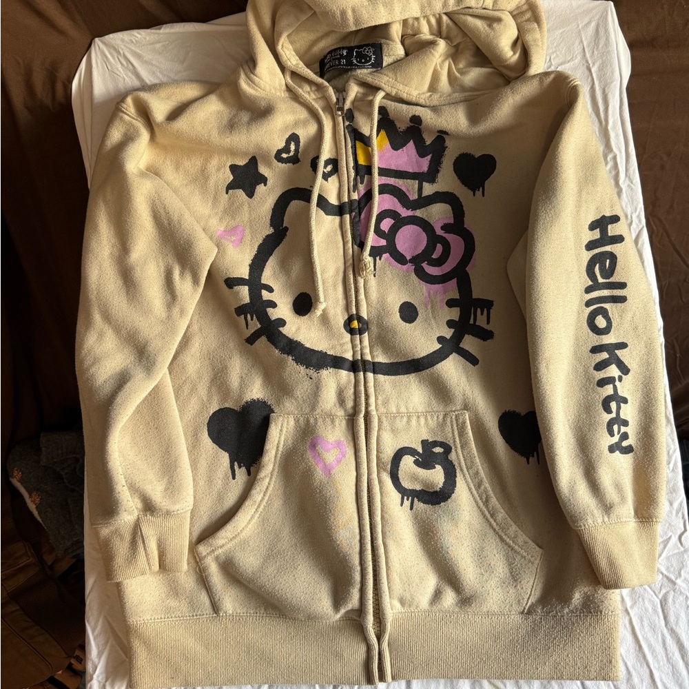 Forever 21 Hello Kitty & Friends Hoodie Cream Full Zip Jacket Women's Size M
